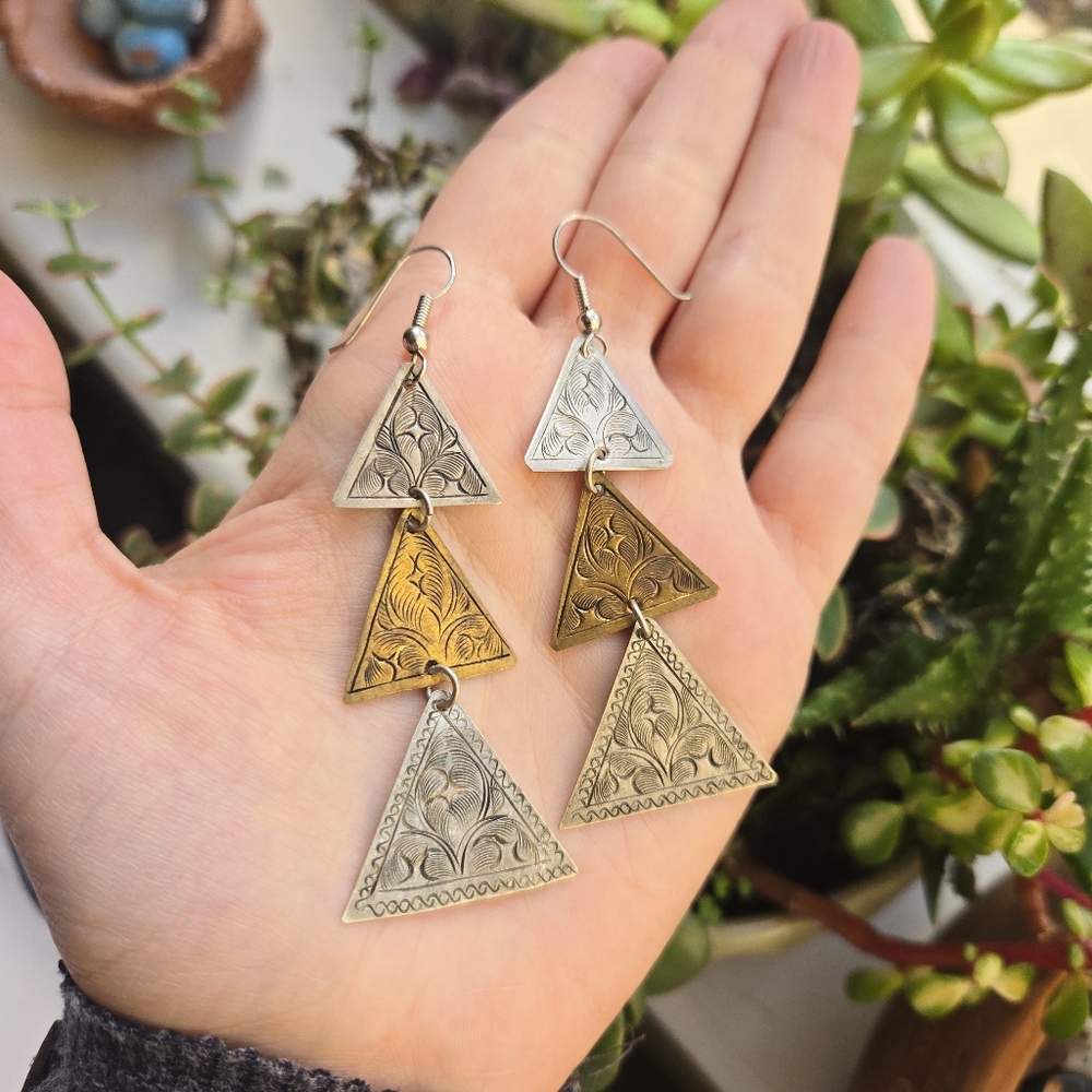 Vintage Geometric Triangle Boho Bohemian Dangle Drop Hook Earrings